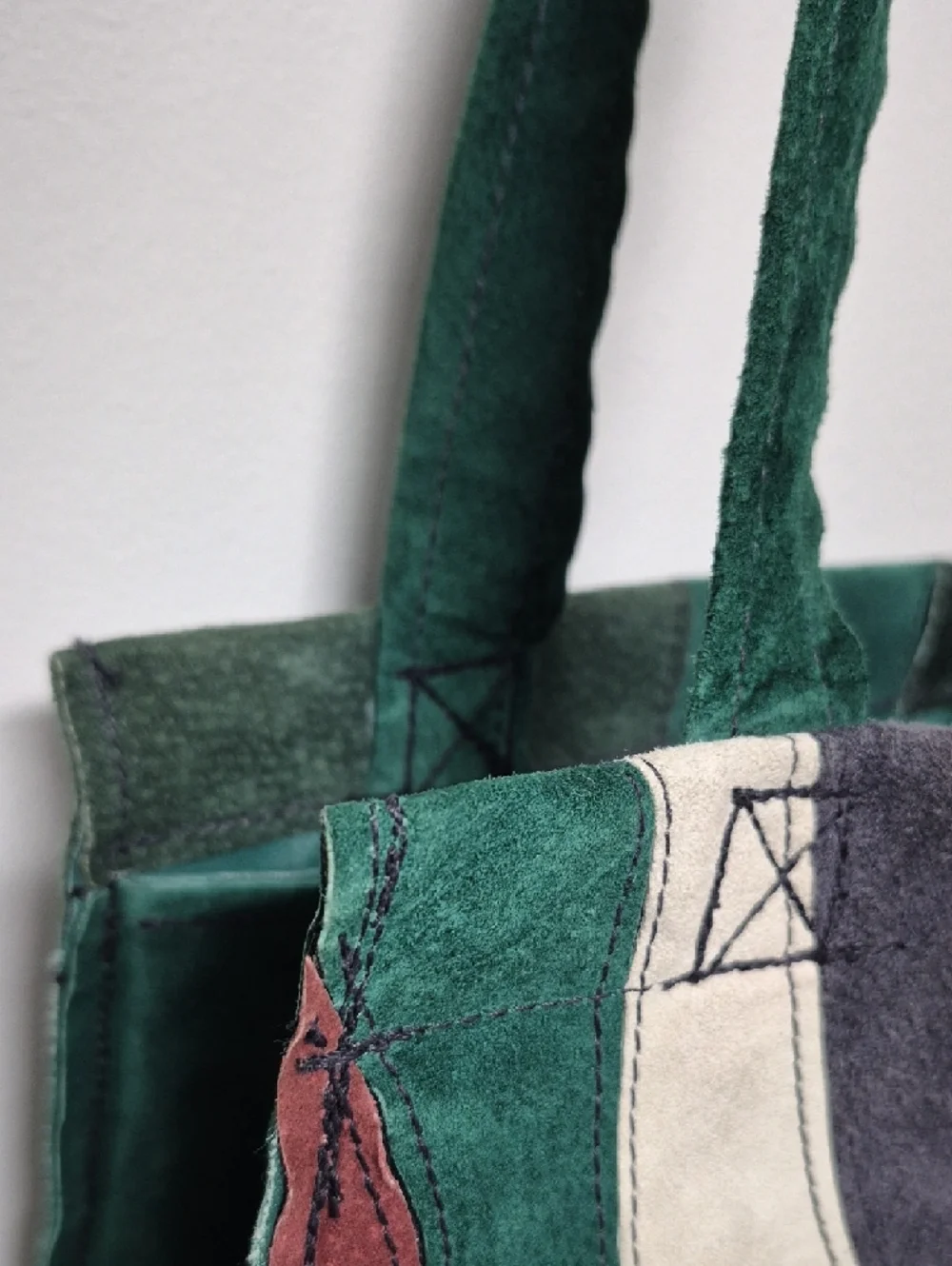 Mad JAZZIN Green MultiColor Leather Patchwork Tote Bag With Straps One Of A Kind - Picture 6 of 13
